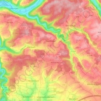Topografische Karte Zweiflingen, Höhe, Relief