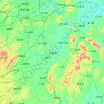 Topografische Karte 双峰县, Höhe, Relief