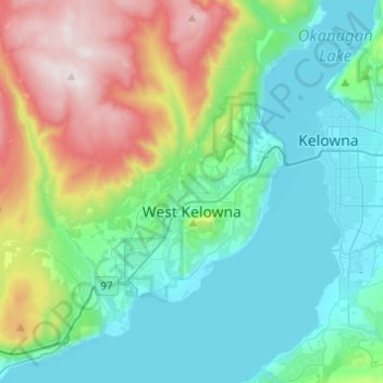 Topografische Karte West Kelowna, Höhe, Relief