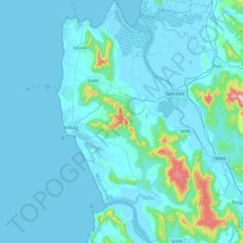 Topografische Karte Alibag, Höhe, Relief