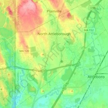 Topografische Karte North Attleborough, Höhe, Relief
