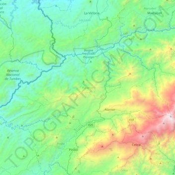 Topografische Karte Puyango, Höhe, Relief