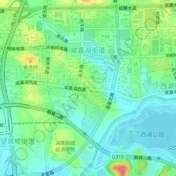 Topografische Karte 咸嘉湖街道, Höhe, Relief