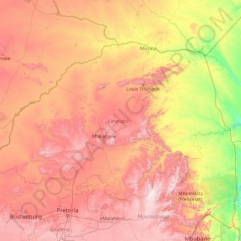 Topografische Karte Limpopo, Höhe, Relief