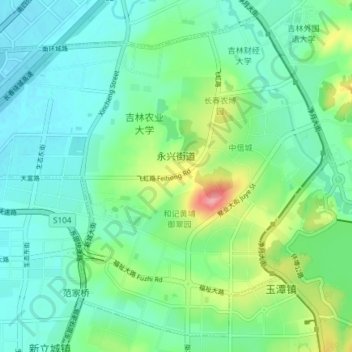 Topografische Karte 永兴街道, Höhe, Relief