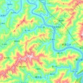 Topografische Karte 小川乡, Höhe, Relief