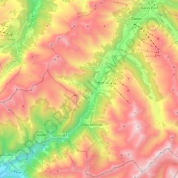Topografische Karte Landwasser, Höhe, Relief