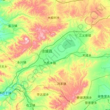 Topografische Karte 凉城县, Höhe, Relief