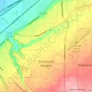 Topografische Karte Richmond Heights, Höhe, Relief