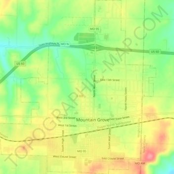 Topografische Karte Mountain Grove, Höhe, Relief