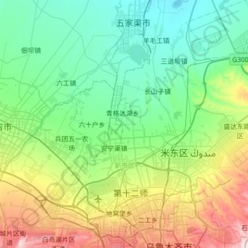 Topografische Karte 新市区, Höhe, Relief