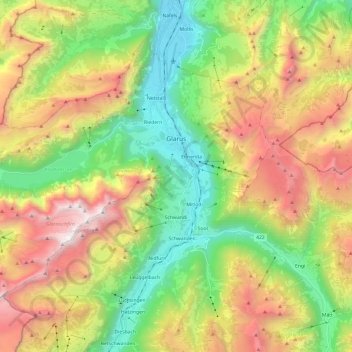 Topografische Karte Glarus, Höhe, Relief
