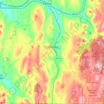 Topografische Karte Monson, Höhe, Relief