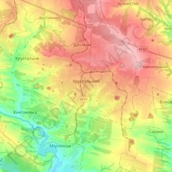 Topografische Karte Красный Луч, Höhe, Relief