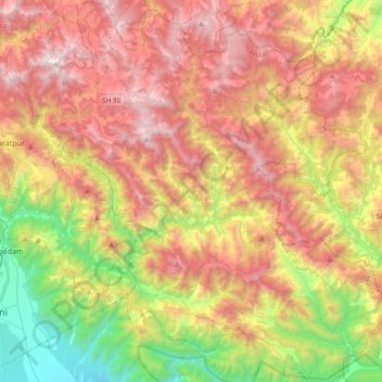 Topografische Karte Dhari, Höhe, Relief