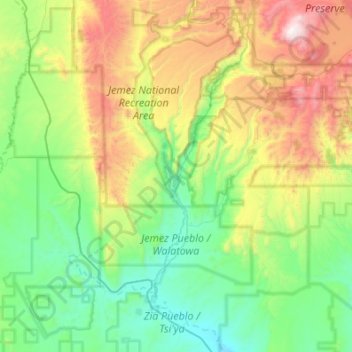 Topografische Karte Jemez Pueblo, Höhe, Relief