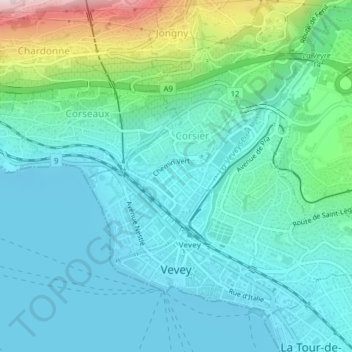 Topografische Karte Vevey, Höhe, Relief