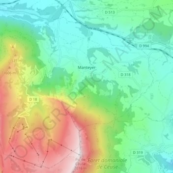 Topografische Karte Manteyer, Höhe, Relief