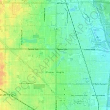 Topografische Karte Prospect Heights, Höhe, Relief