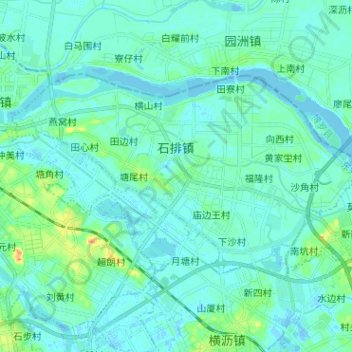 Topografische Karte 石排镇, Höhe, Relief