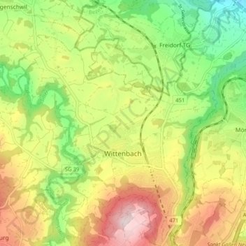 Topografische Karte Wittenbach, Höhe, Relief