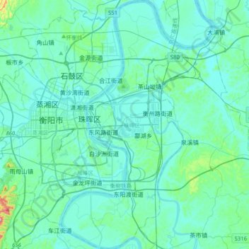 Topografische Karte 珠晖区, Höhe, Relief