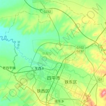 Topografische Karte 铁西区, Höhe, Relief