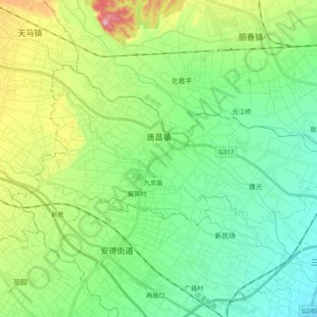 Topografische Karte 唐昌镇, Höhe, Relief