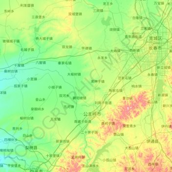Topografische Karte 公主岭市, Höhe, Relief