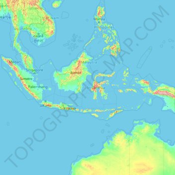 Topografische Karte Indonesien, Höhe, Relief