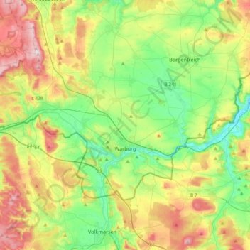 Topografische Karte Warburg, Höhe, Relief