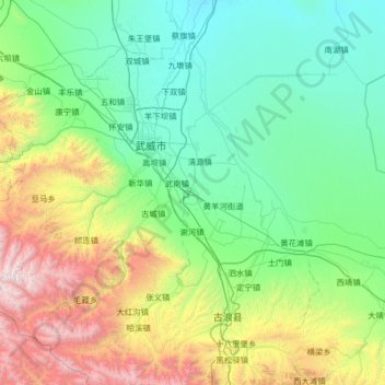 Topografische Karte 凉州区, Höhe, Relief