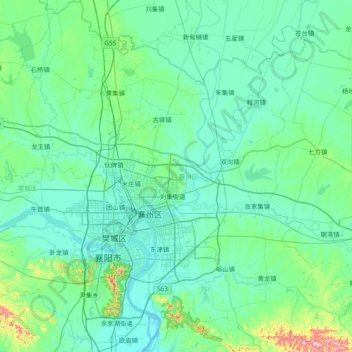 Topografische Karte 襄州区, Höhe, Relief