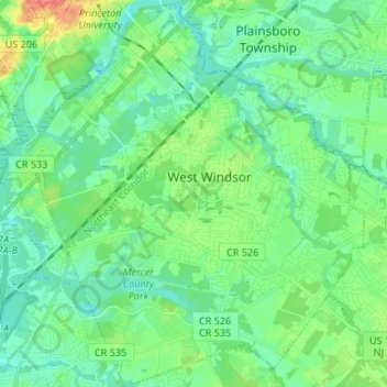 Topografische Karte West Windsor, Höhe, Relief