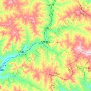 Topografische Karte 门限石乡, Höhe, Relief