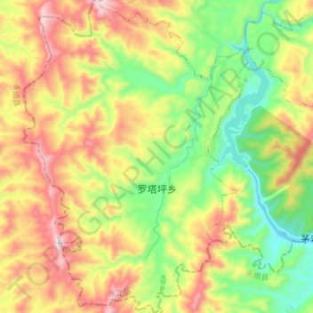 Topografische Karte 罗塔坪乡, Höhe, Relief