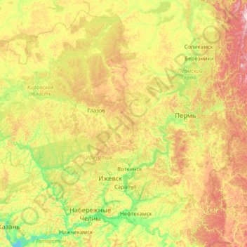 Topografische Karte Кама, Höhe, Relief