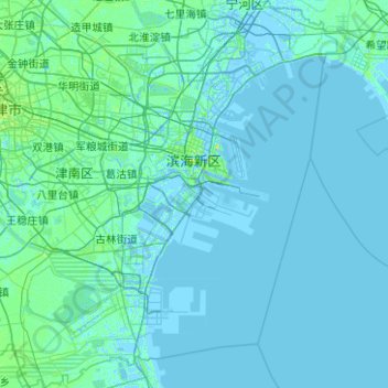 Topografische Karte 滨海新区, Höhe, Relief