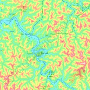 Topografische Karte Pikeville, Höhe, Relief