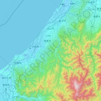 Topografische Karte Hakusan, Höhe, Relief