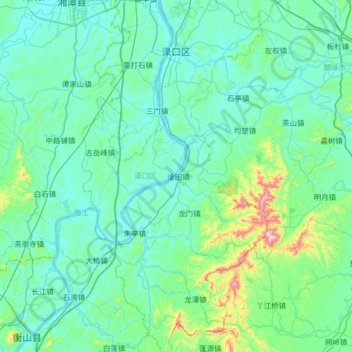 Topografische Karte 渌口区, Höhe, Relief