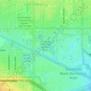 Topografische Karte Beilenson Park / Lake Balboa Park, Höhe, Relief