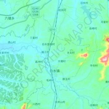 Topografische Karte 白水镇, Höhe, Relief