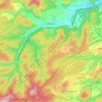 Topografische Karte Ramsen, Höhe, Relief