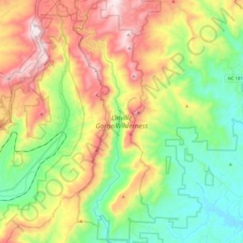 Topografische Karte Linville Gorge Wilderness, Höhe, Relief