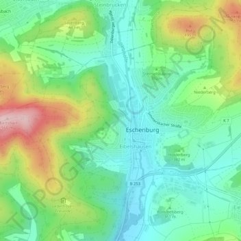 Topografische Karte Eibelshausen, Höhe, Relief