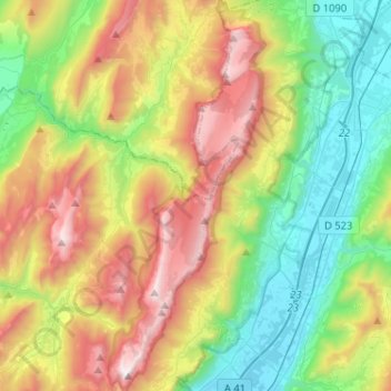 Topografische Karte Réserve naturelle des Hauts de Chartreuse, Höhe, Relief