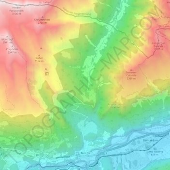 Topografische Karte Tamins, Höhe, Relief