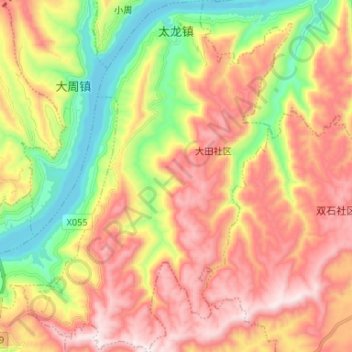 Topografische Karte 太龙镇, Höhe, Relief