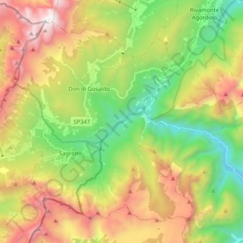 Topografische Karte Gosaldo, Höhe, Relief